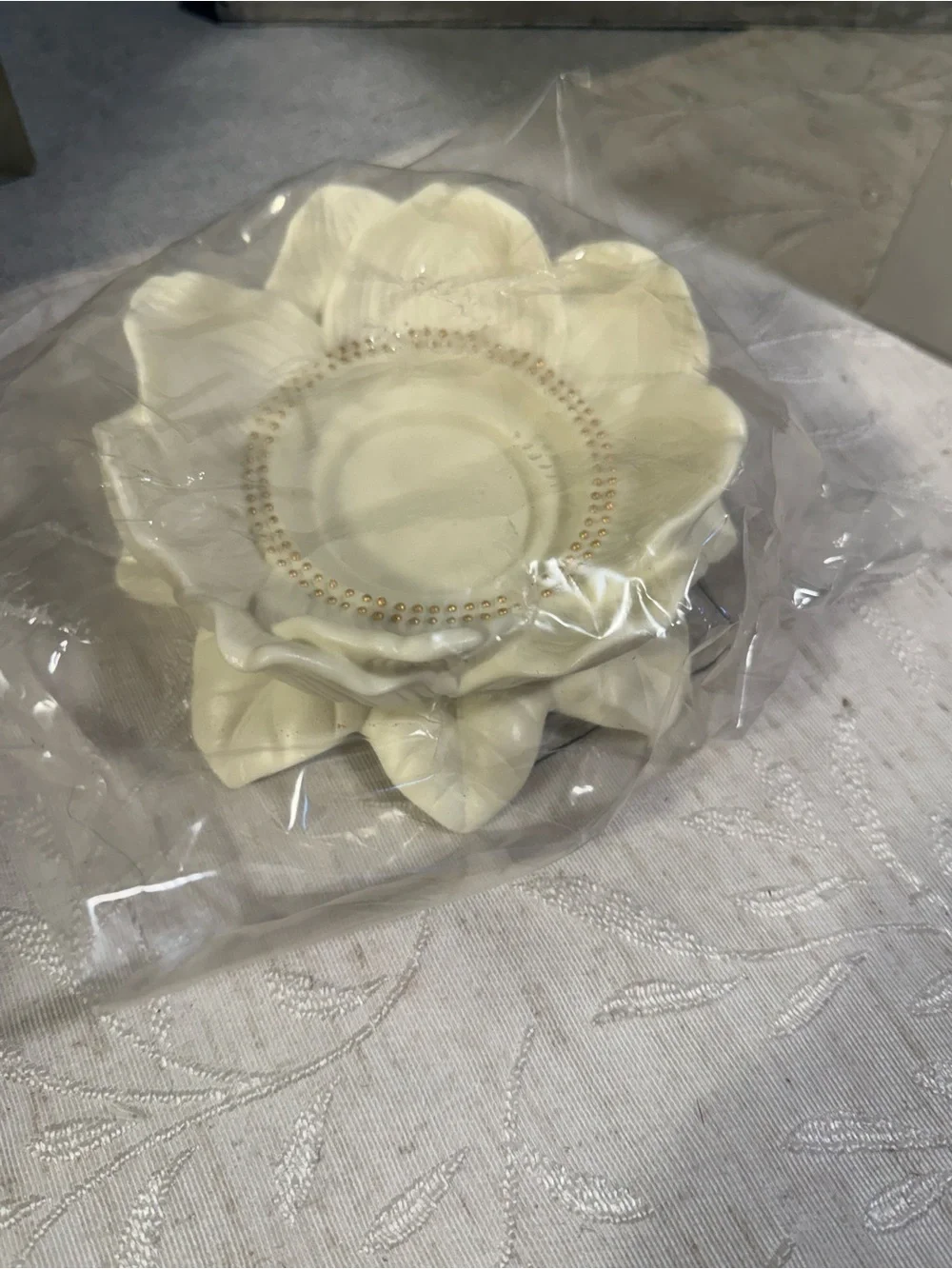 Vintage 3 pc PartyLite Magnolia Lotus Candle Holder P7369 White Bisque Porcelain